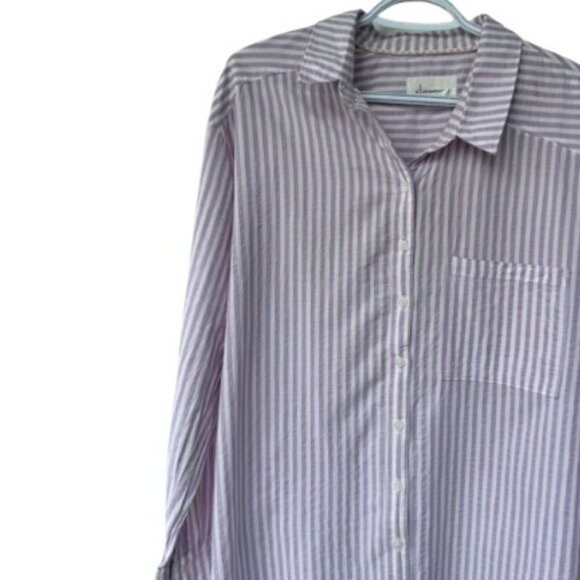 By Anthropologie striped button down shirt lavender , white women's size M - Picture 4 of 8